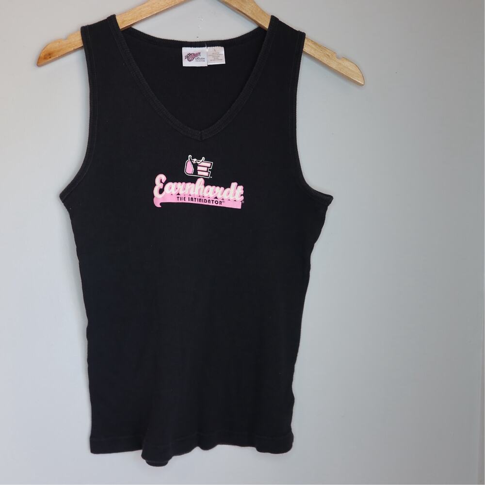 Vintage Dale Earnhardt NASCAR Tank Top Womens L Black Pink Racing Graphic